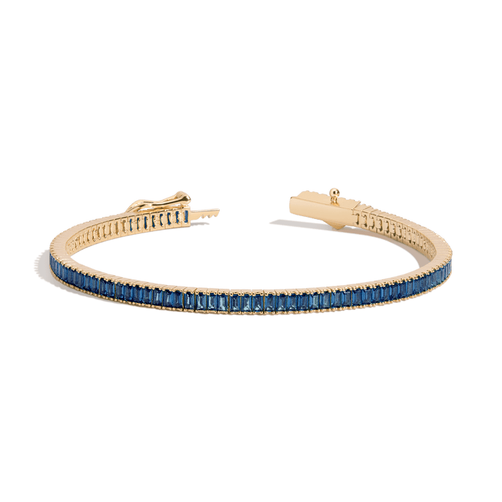 Lab Grown Blue Sapphire Baguette Tennis Bracelet