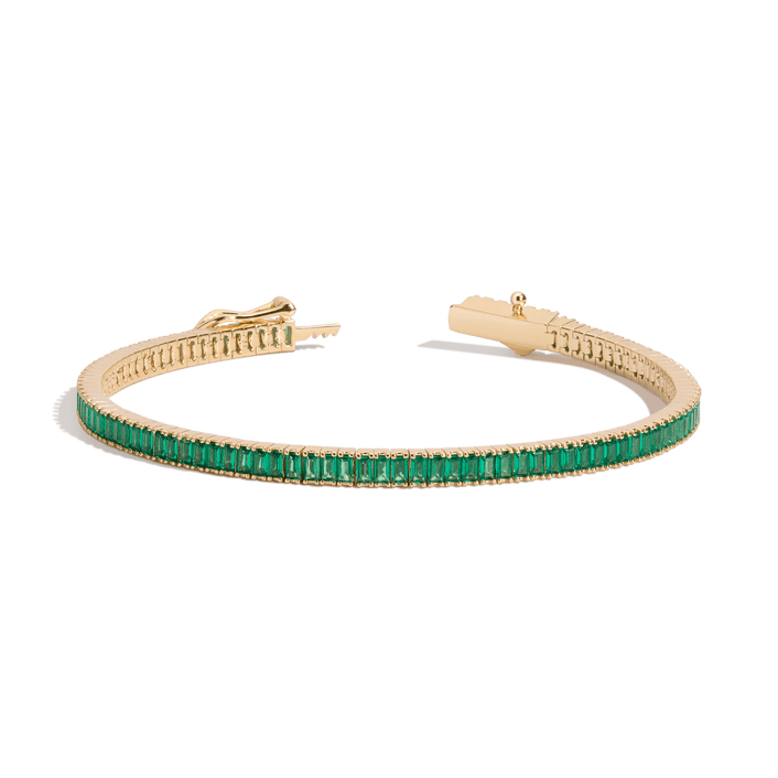 Lab Grown Green Emerald Baguette Tennis Bracelet