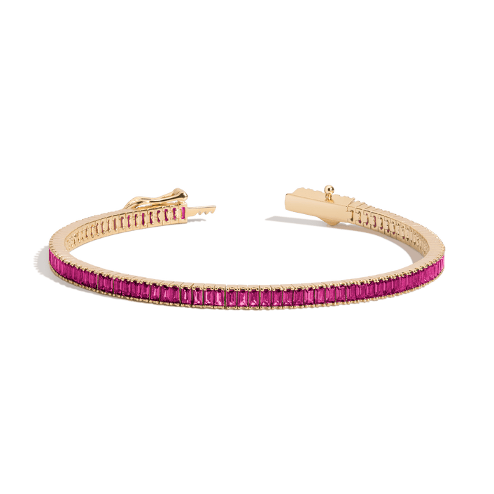 Lab Grown Red Ruby Baguette Tennis Bracelet