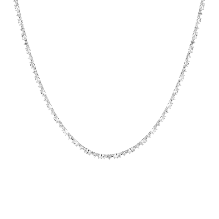 Lab Grown White Sapphire Marquise & Round Tennis Necklace