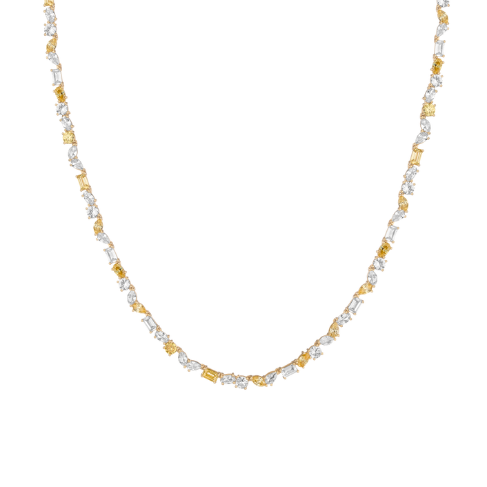 Lab Grown White Sapphire and Canary Mixed Shape Tennis Necklace