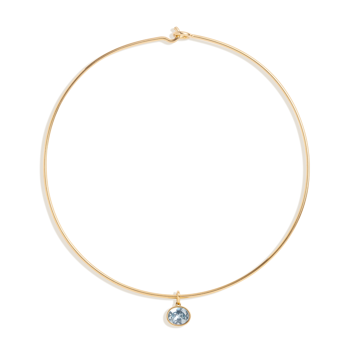 Lab Grown Aquamarine Oval Pendant Collar Necklace