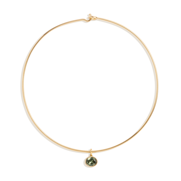 Lab Grown Green Sapphire Oval Pendant Collar Necklace