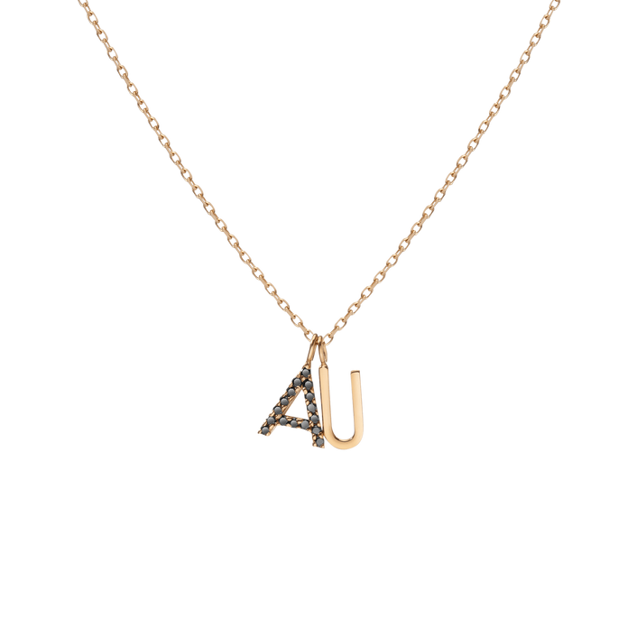 Double Mini Letter Charm Pendant with Black Diamonds