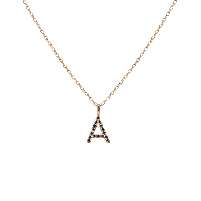Mini Letter Charm Pendant with Black Diamonds
