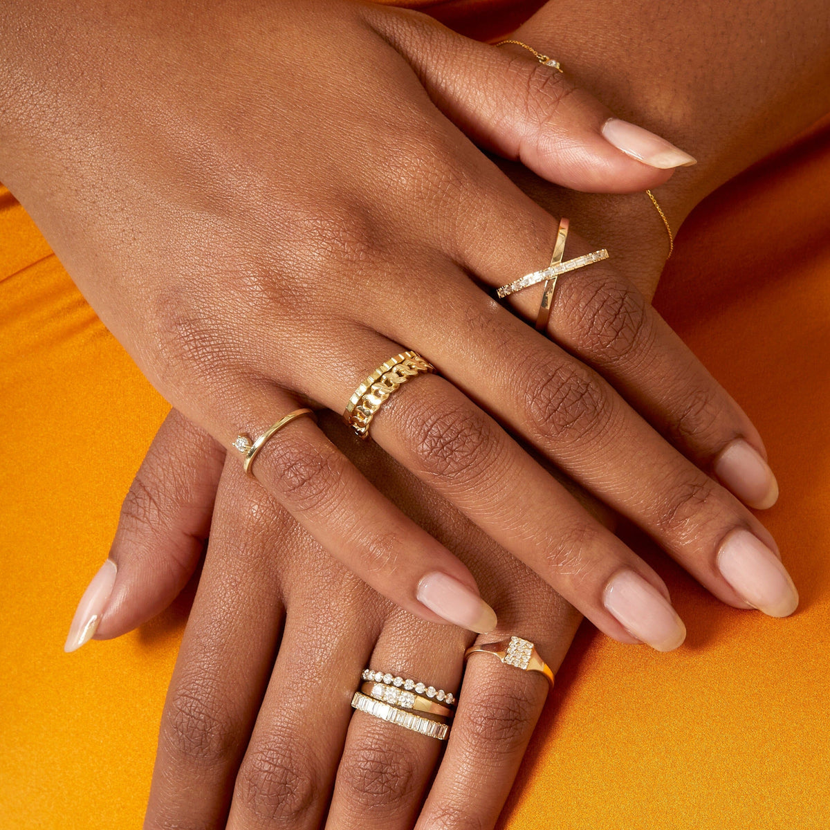 Lifestyle Model. Close up of woman's hands with various rings