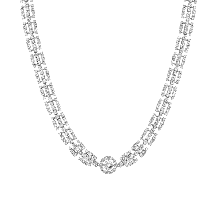 Lab Grown White Sapphire Three Layered Tennis Necklace Vermeil White Gold 15in First