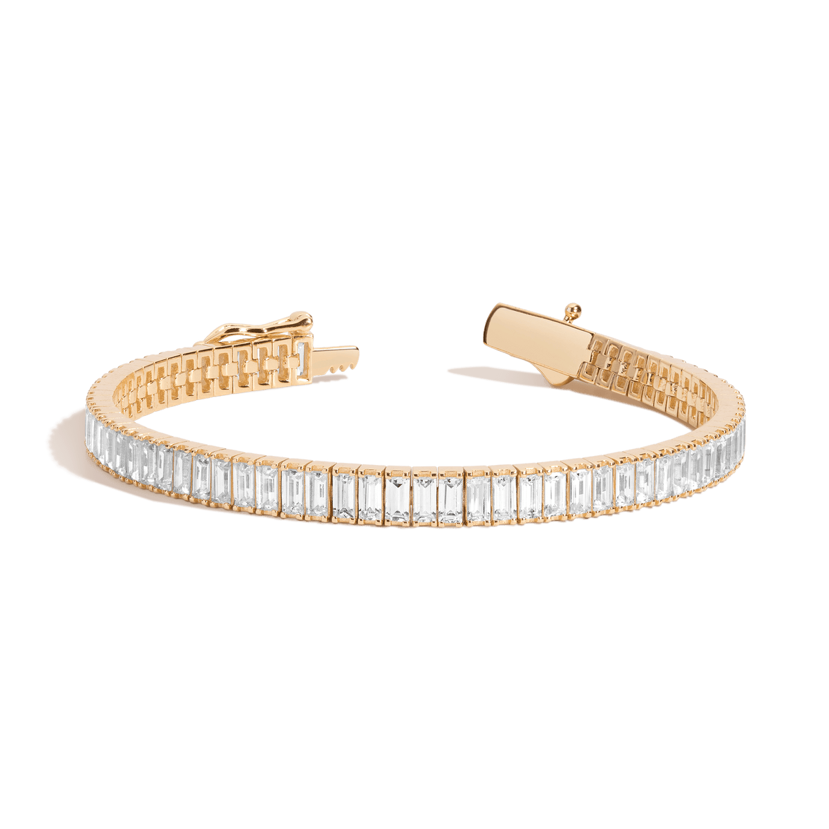 White Sapphire Baguette Tennis Bracelet Vermeil Yellow Gold 6.5in 7in 12ct