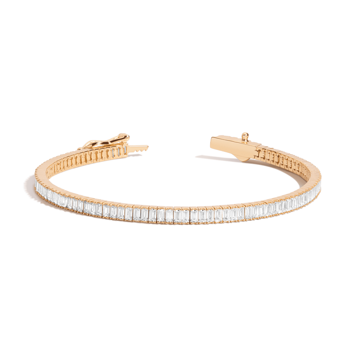 White Sapphire Baguette Tennis Bracelet Vermeil Yellow Gold 6.5in 7in 6ct First