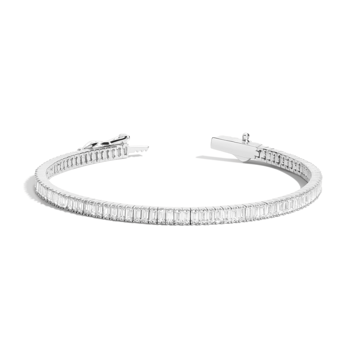 White Sapphire Baguette Tennis Bracelet Vermeil White Gold 6.5in 7in 6ct First