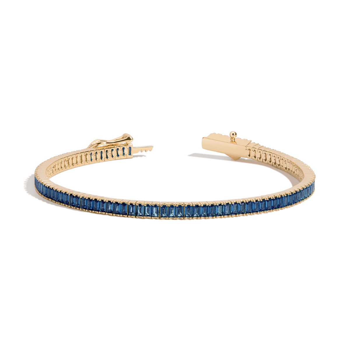 Blue Sapphire Baguette Tennis Bracelet Vermeil Yellow Gold  6.5in 7in First