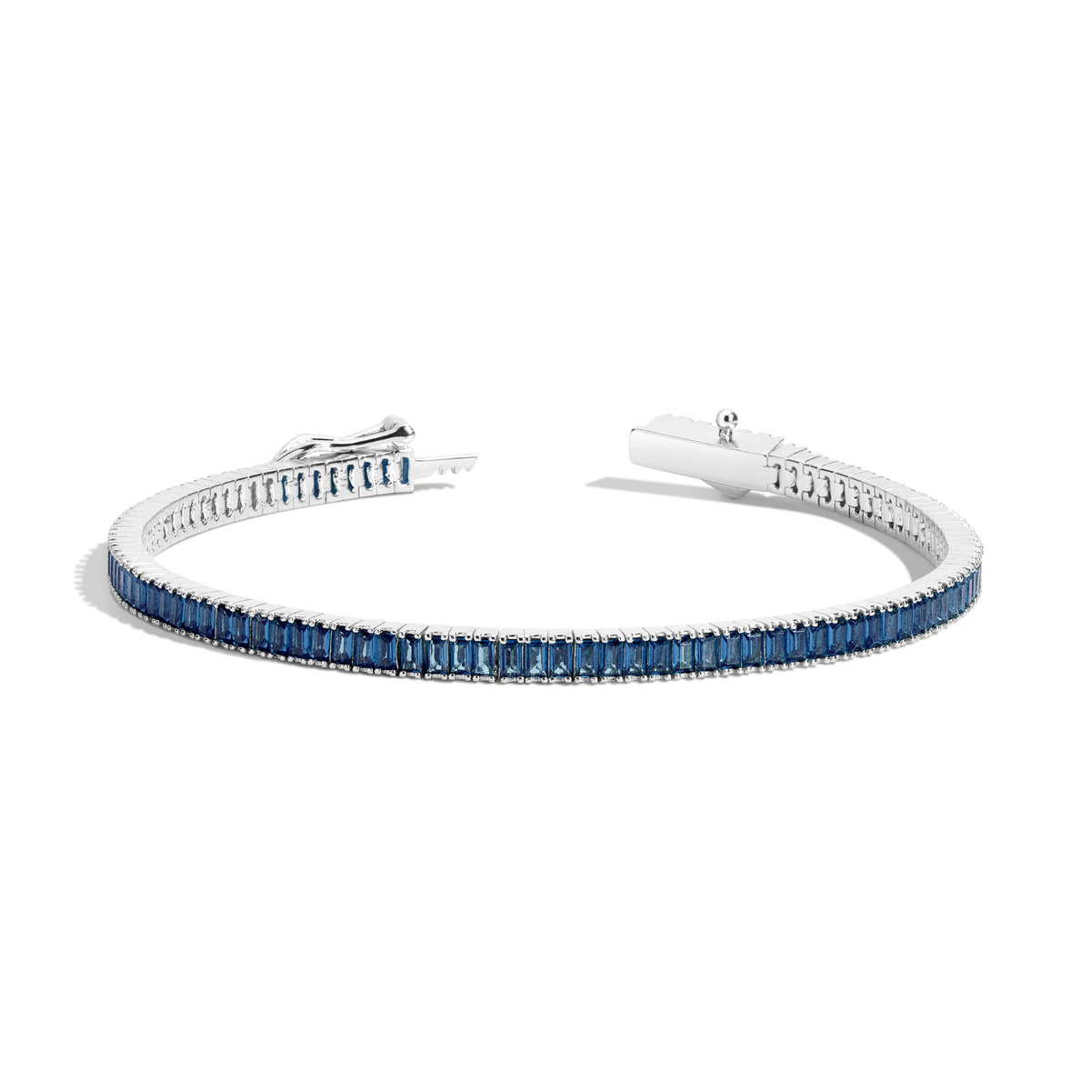 Lab Grown Blue Sapphire Baguette Tennis Bracelet