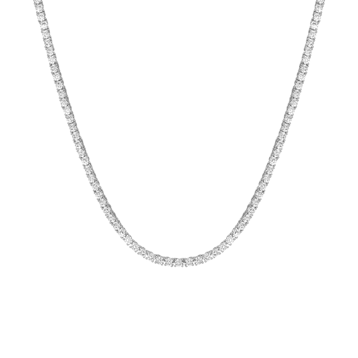 Boyfriend Lab Grown White Sapphire Tennis Necklace Vermeil White Gold 16ct 20in 22in First
