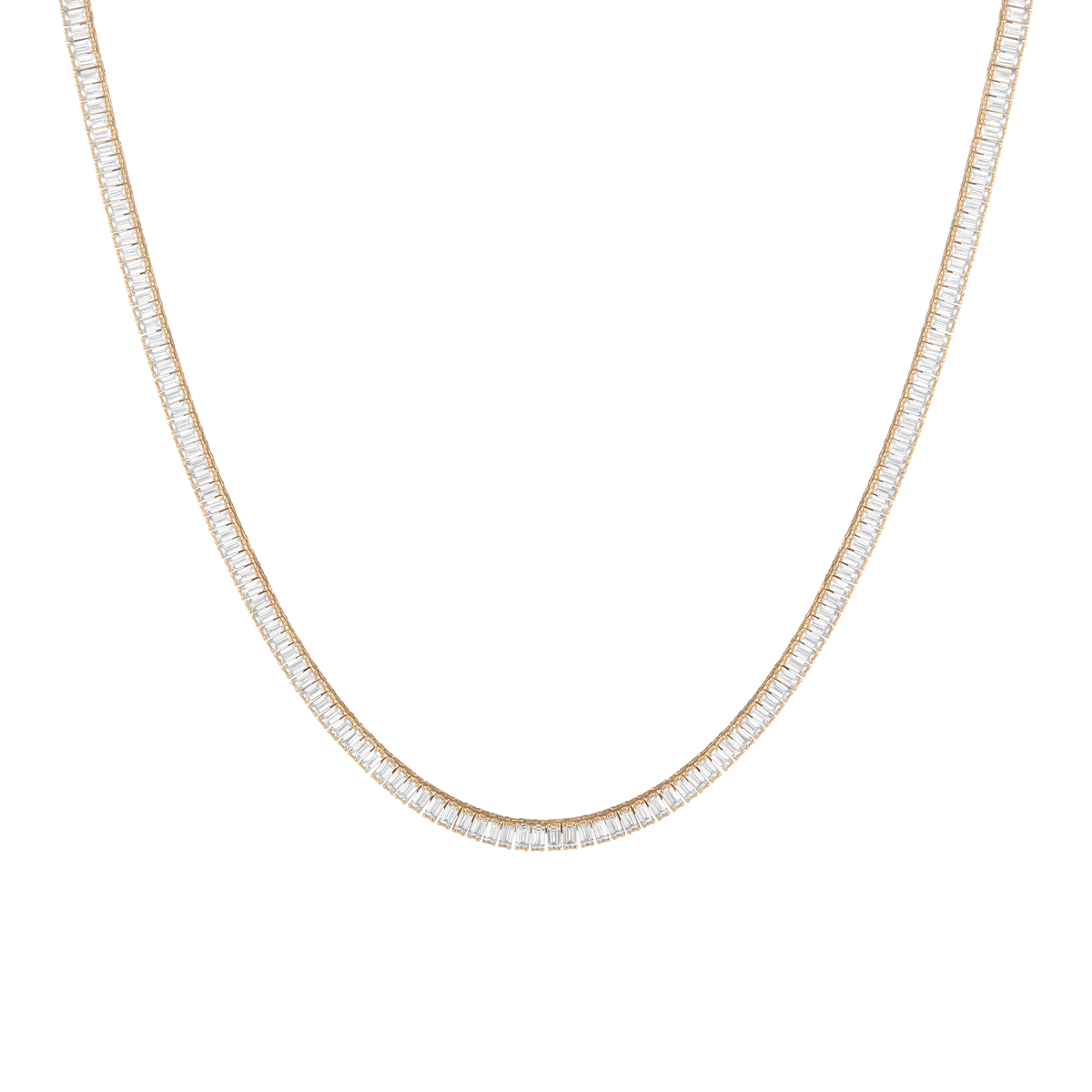 White Sapphire Baguette Tennis Necklace Vermeil Yellow Gold 13ct First