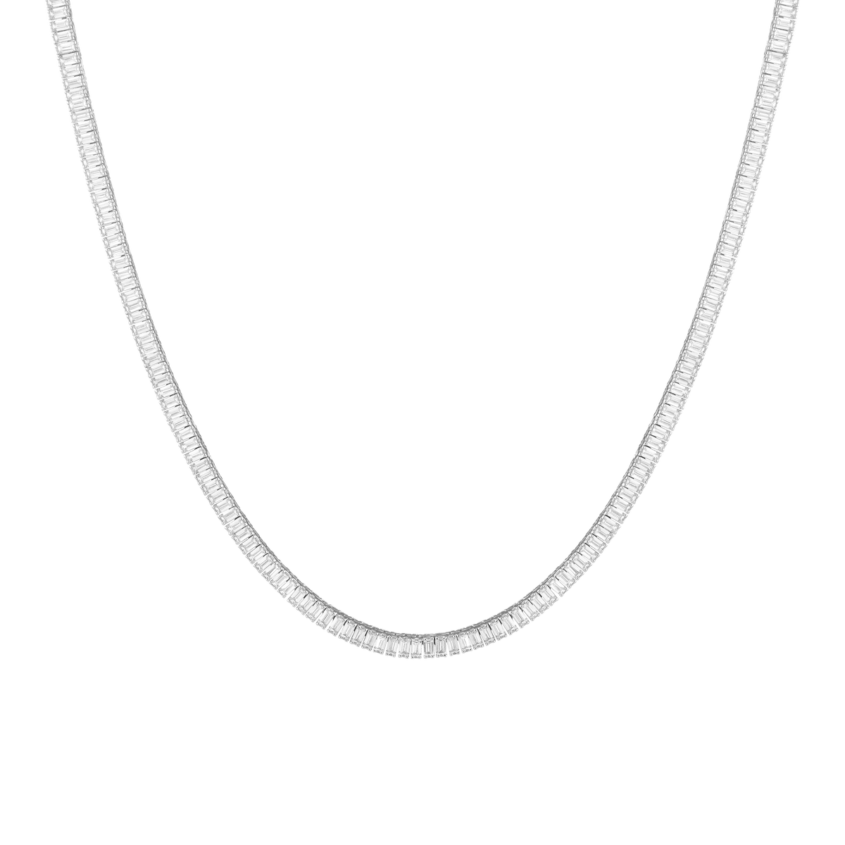 White Sapphire Baguette Tennis Necklace Vermeil White Gold 13ct First