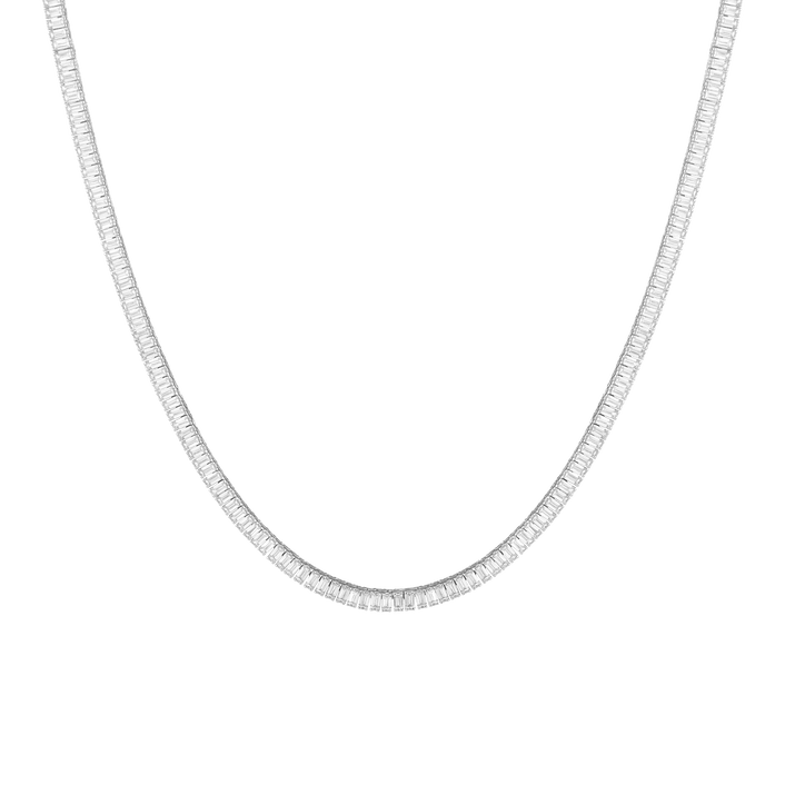 White Sapphire Baguette Tennis Necklace Vermeil White Gold 13ct First