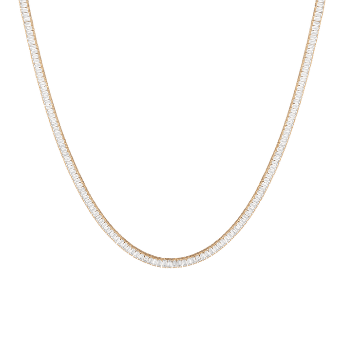White Sapphire Baguette Tennis Necklace Vermeil Yellow Gold 13ct First