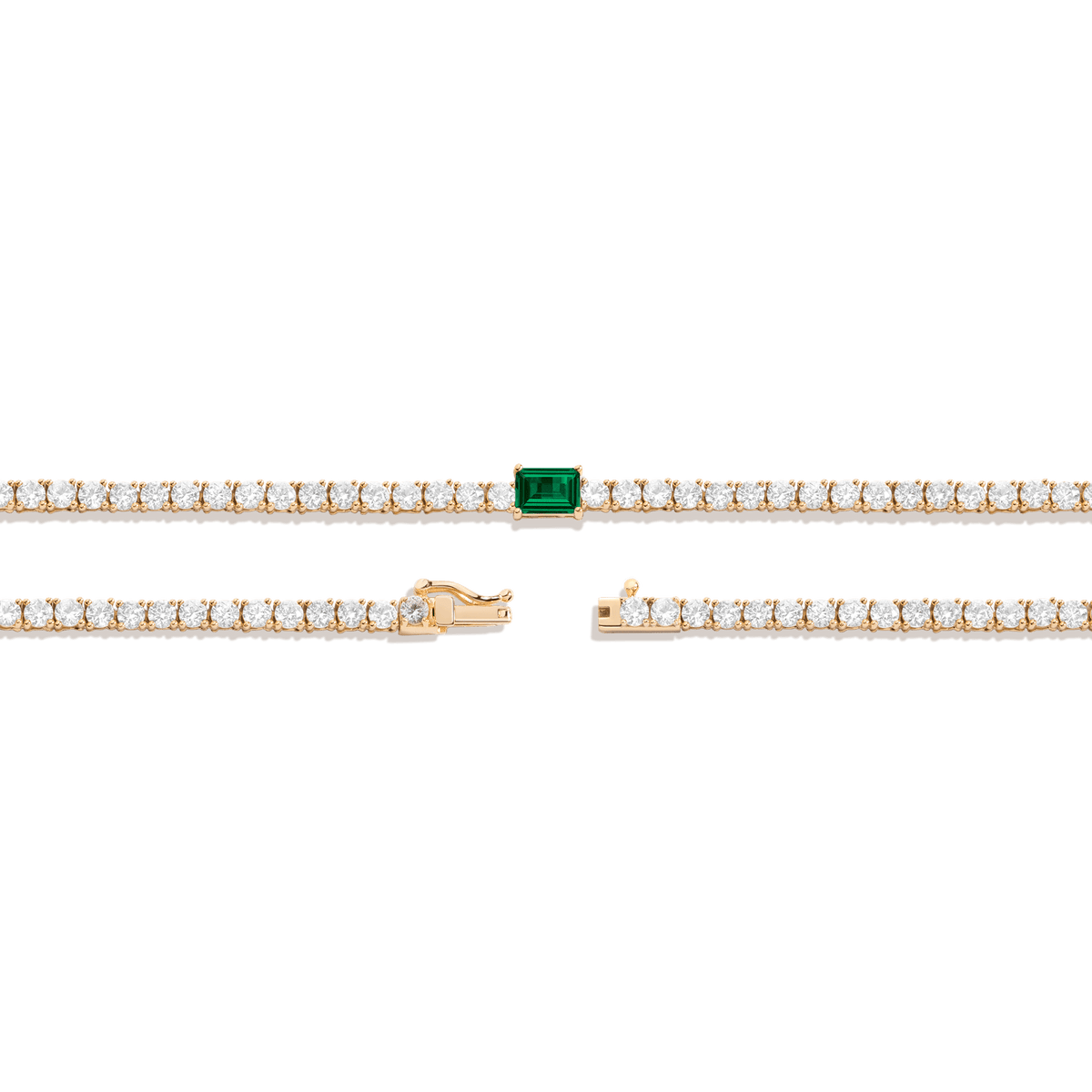 White Sapphire Tennis Necklace with Emerald Vermeil Yellow Gold