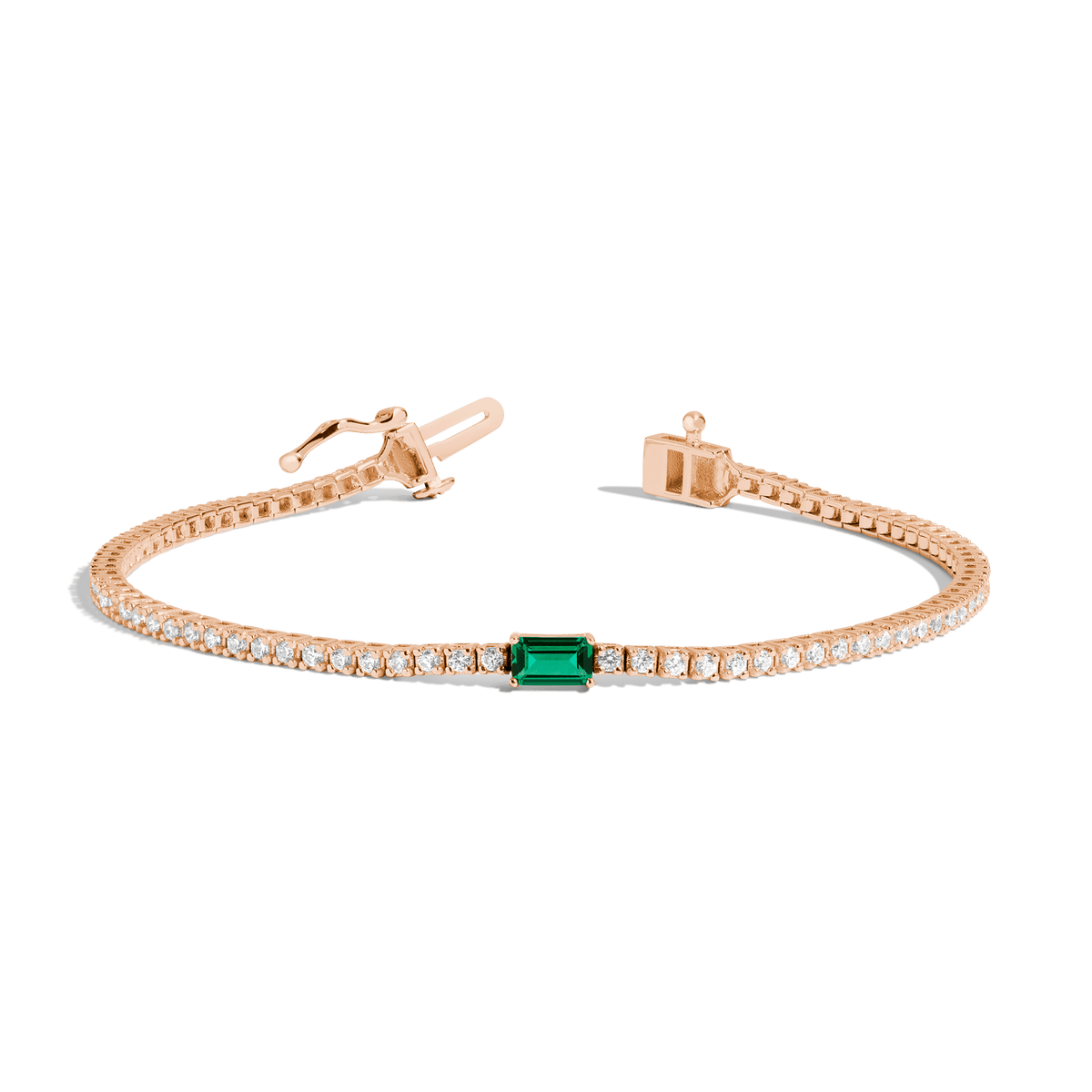 Diamond Tennis Bracelet with Emerald 14K 18K Rose Gold 6.5in 7in First