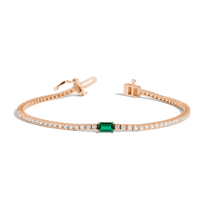 Diamond Tennis Bracelet with Emerald 14K 18K Rose Gold 6.5in 7in First