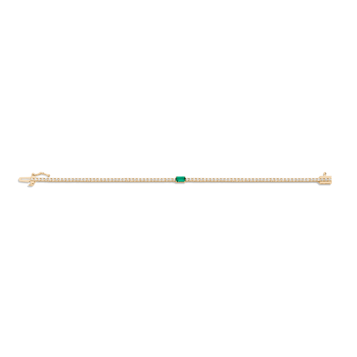 Diamond Tennis Bracelet with Emerald 14K 18K Yellow Gold 6.5in 7in