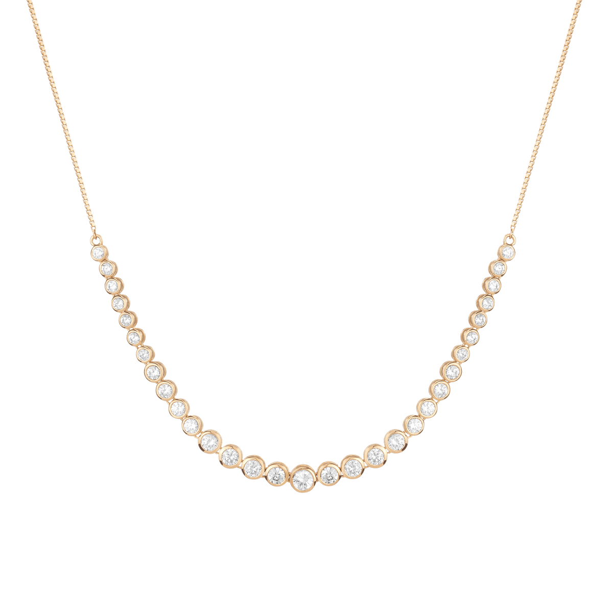 Graduated Diamond Bezel Necklace 14k 18k Yellow Gold First
