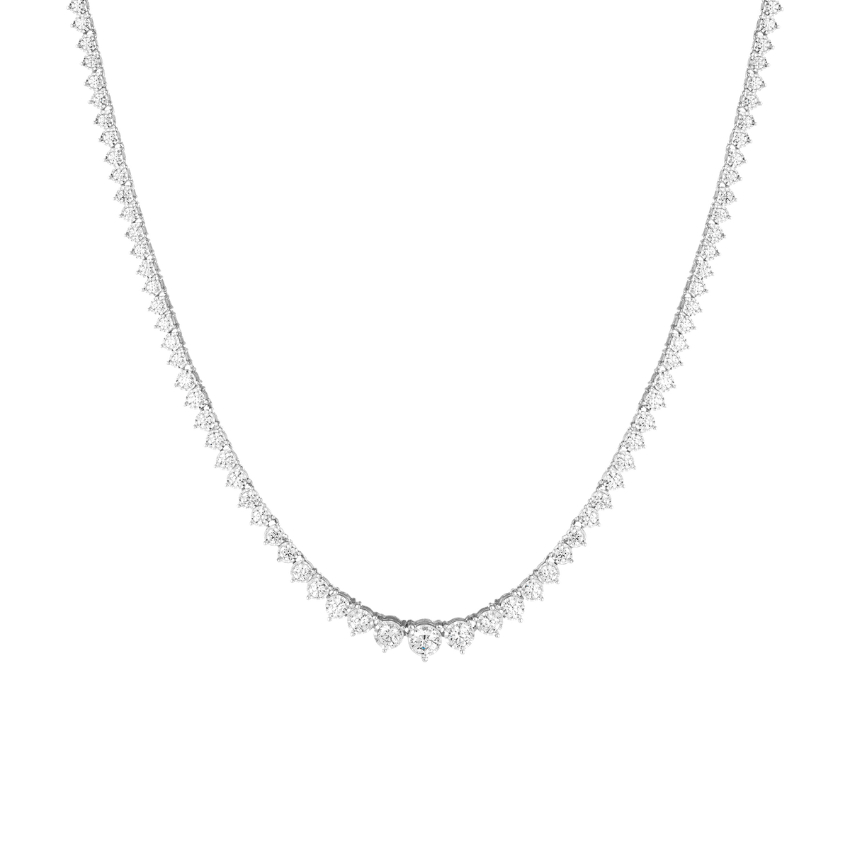 Three-Prong Graduated Tennis Necklace 14k White Gold 16in First