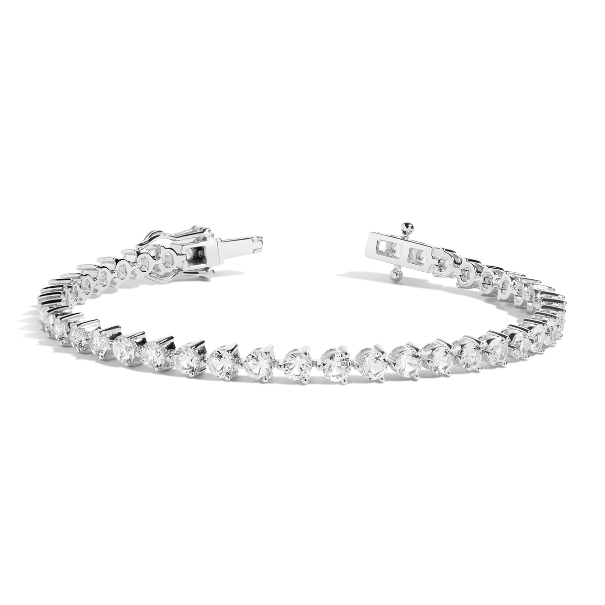 White Sapphire Three-Prong Tennis Bracelet Vermeil 6.5in 7in White Gold First