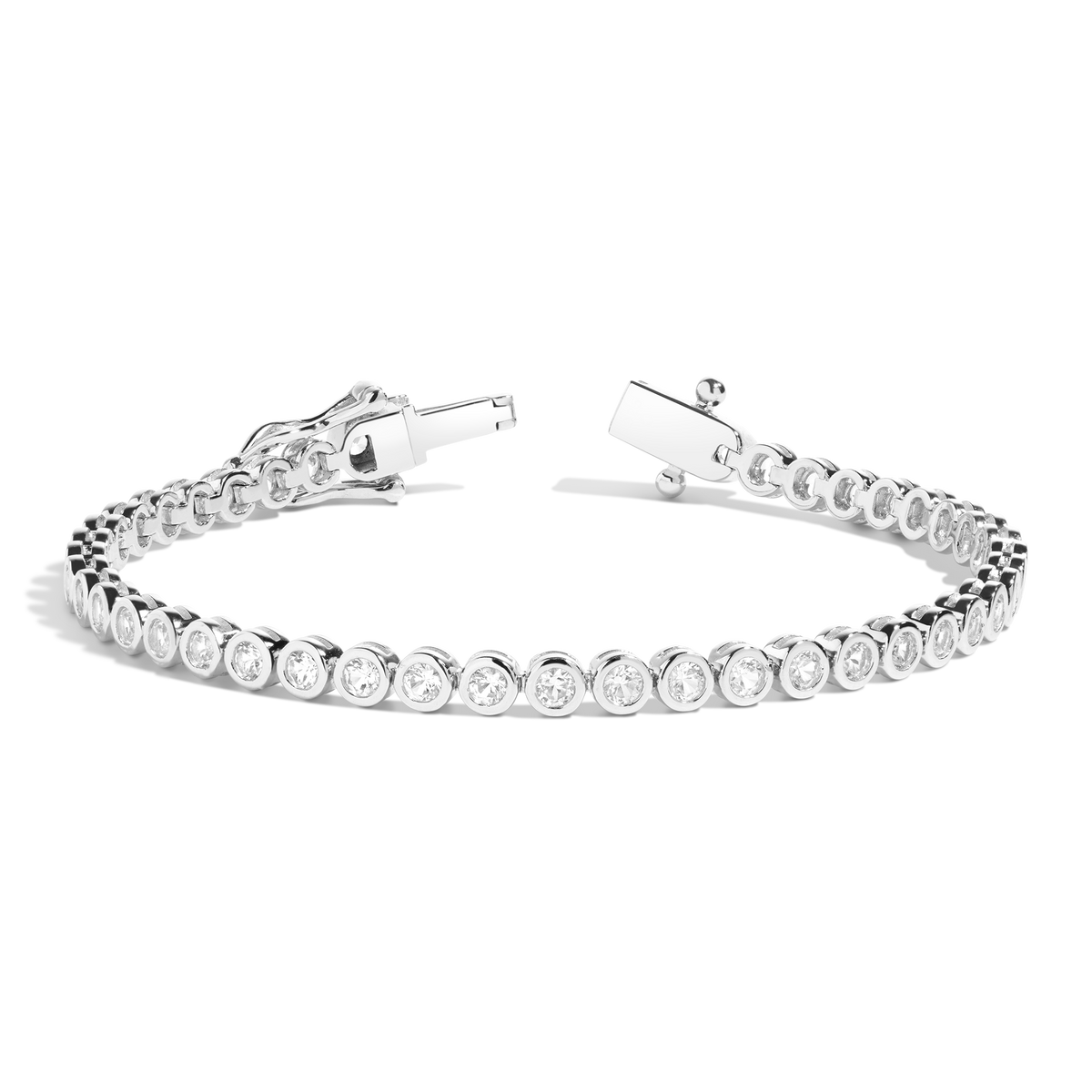White Sapphire Bezel Tennis Bracelet Vermeil White Gold 6in 6.5in 7in First 