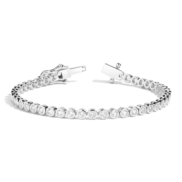 White Sapphire Bezel Tennis Bracelet Vermeil White Gold 6in 6.5in 7in First 