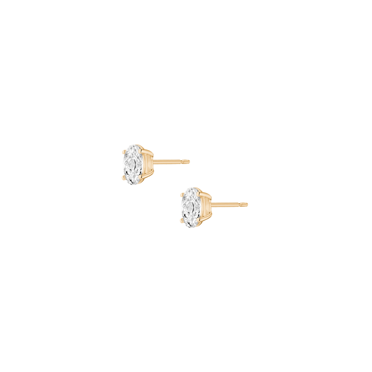 Luxury Oval Lab Grown Diamond Studs 14k Yellow Gold Single Pair 