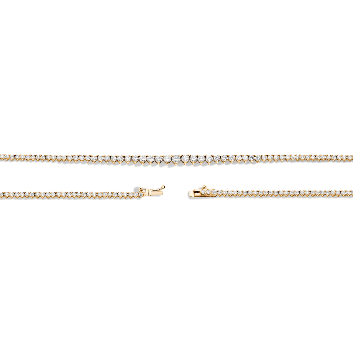 Everyday Three-Prong Graduated Tennis Necklace 14k 16in Yellow Gold 