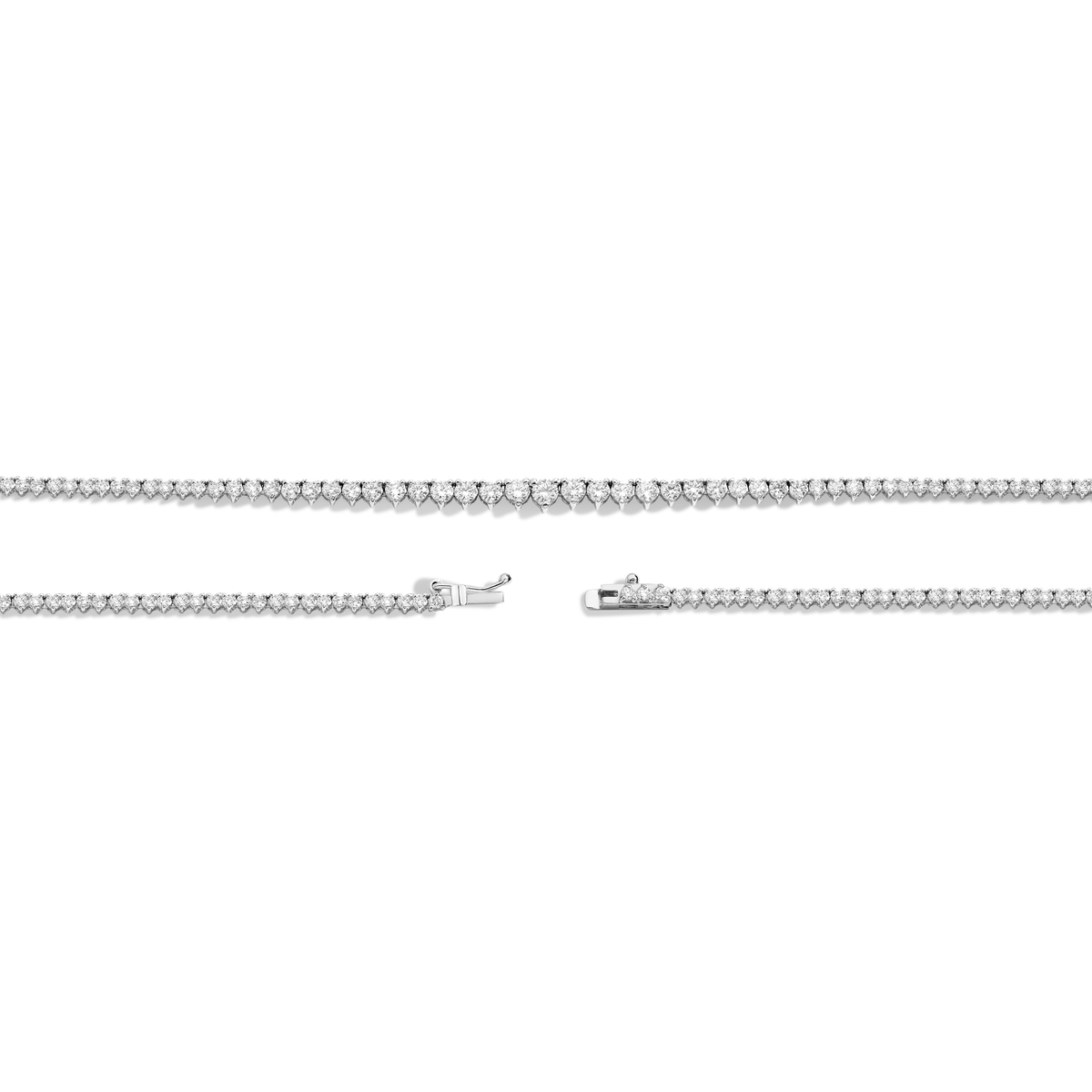 Everyday Three-Prong Graduated Tennis Necklace 14k 16in White Gold 