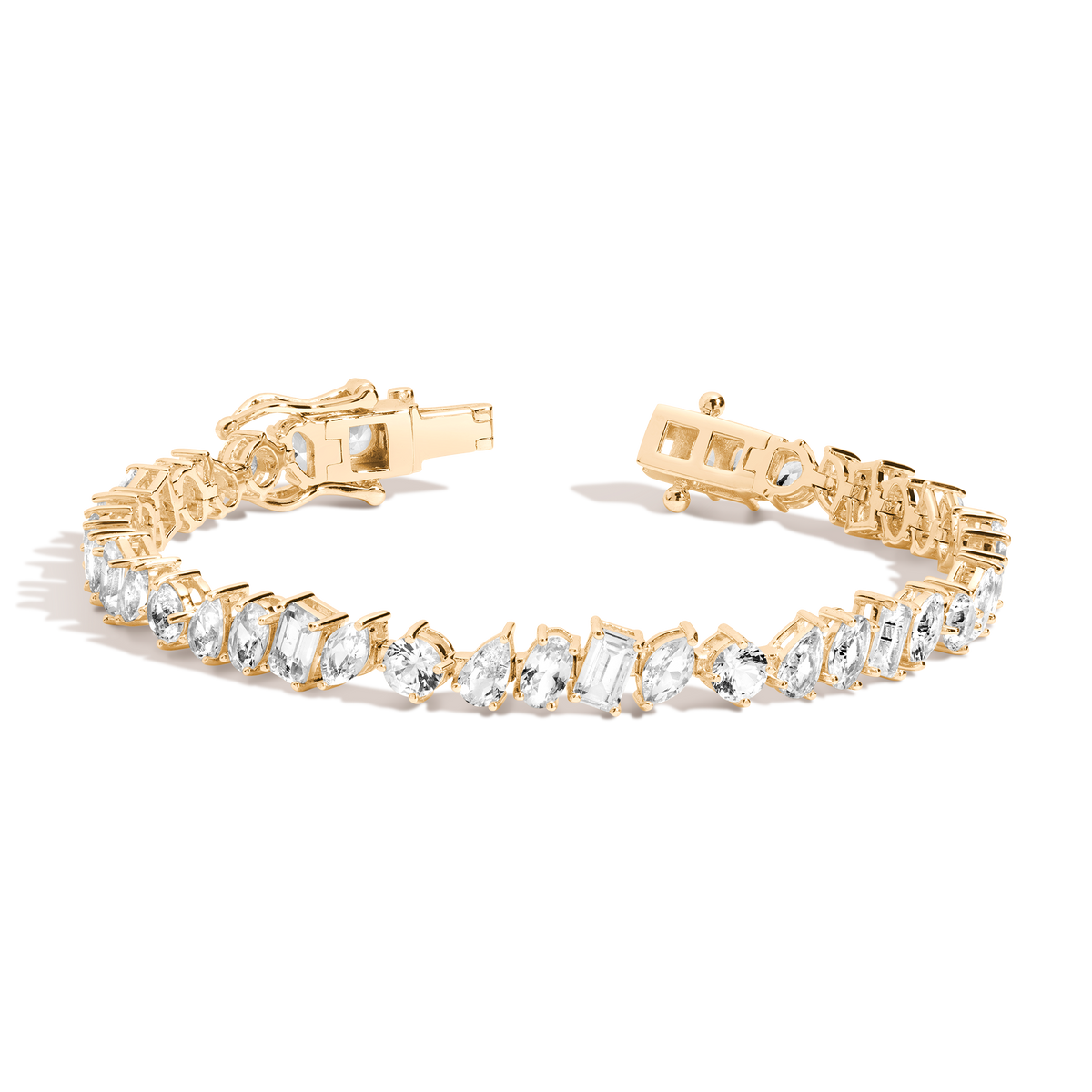 White Sapphire Mixed Shape Tennis Bracelet Vermeil Yellow Gold 6.5in 7in First
