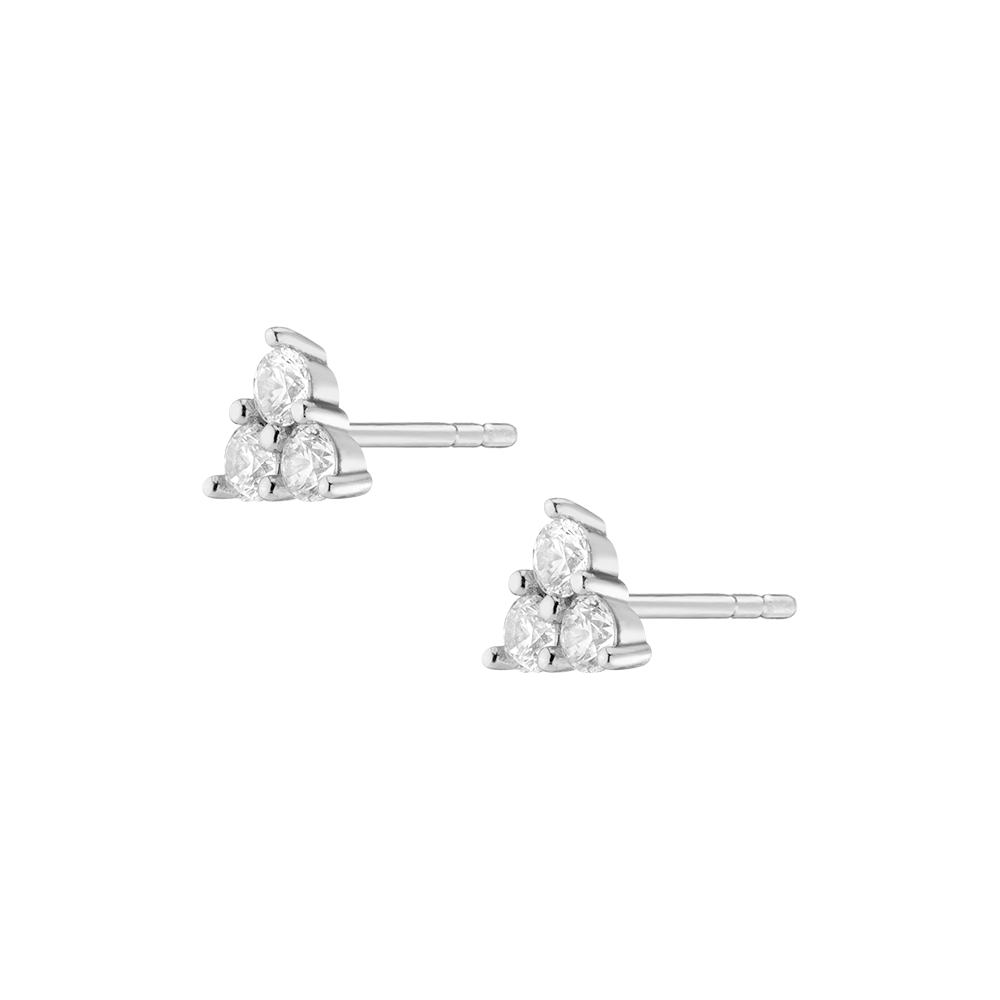 White Sapphire Trinity Stud Earrings Vermeil White Gold 