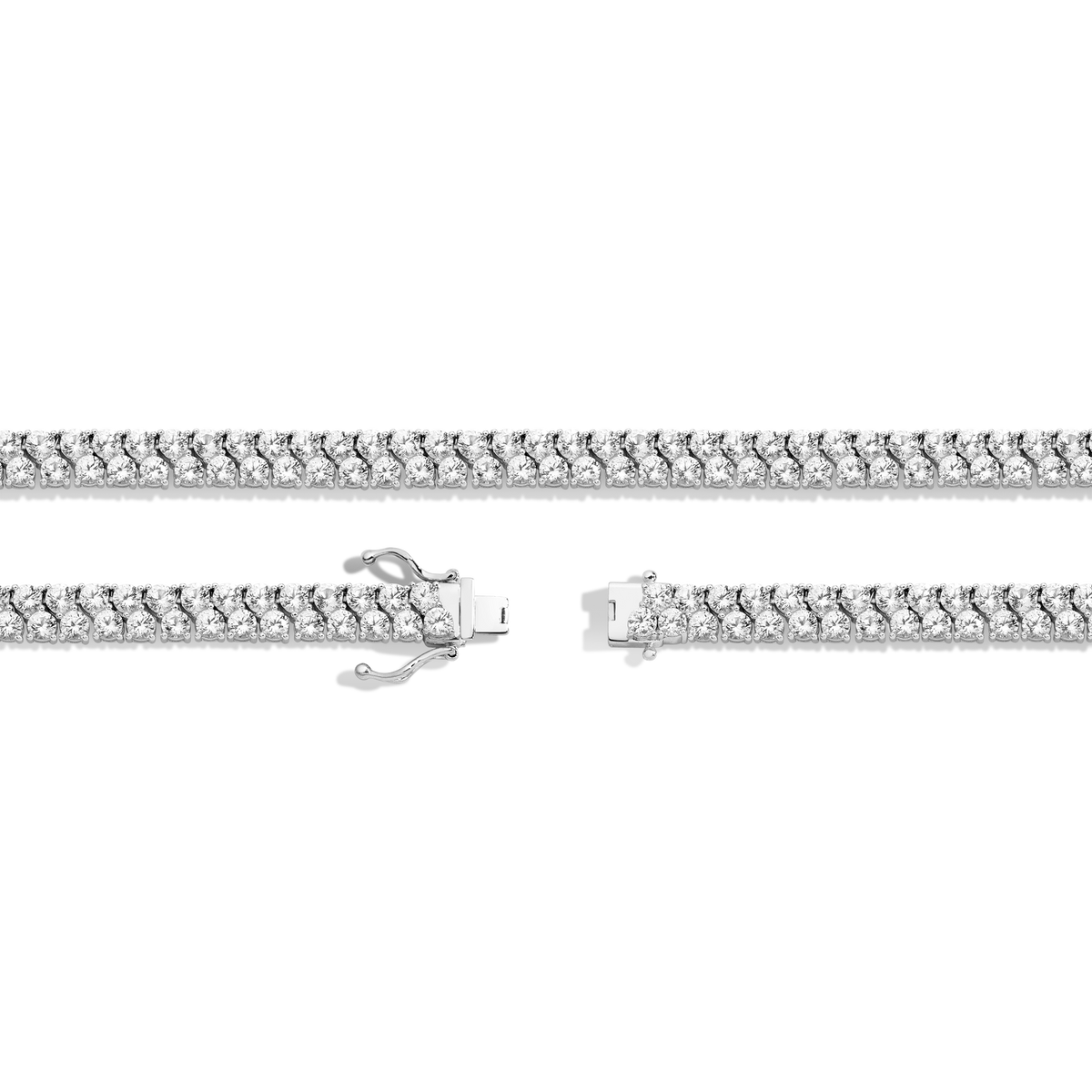 White Sapphire Double Row Tennis Necklace Vermeil White Gold 16in