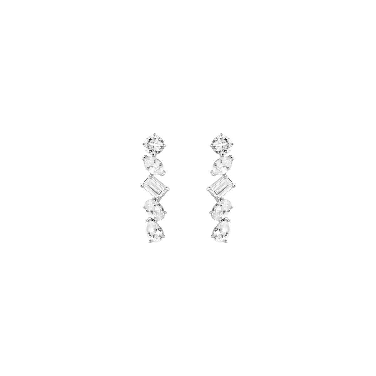 White Sapphire Mixed Shape Tennis Earrings Vermeil White Gold First