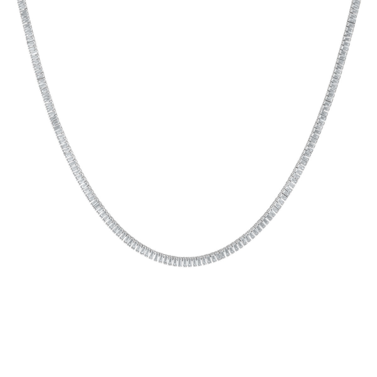 Lab Grown Blue Tourmaline Baguette Tennis Necklace Vermeil White Gold 16in First