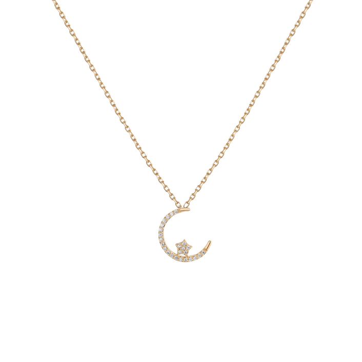 Lab Grown Diamond Crescent Moon and Star Necklace 14k Yellow Gold 18in First
