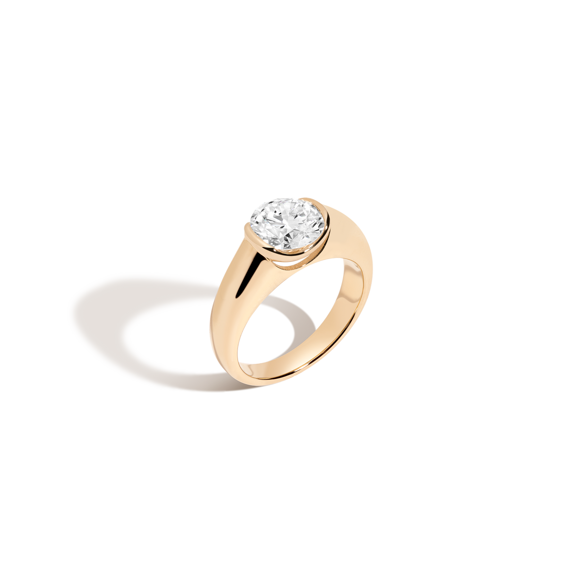 2ct Round Lab Grown Diamond Floating Cigar Ring 14k 18k Yellow Gold