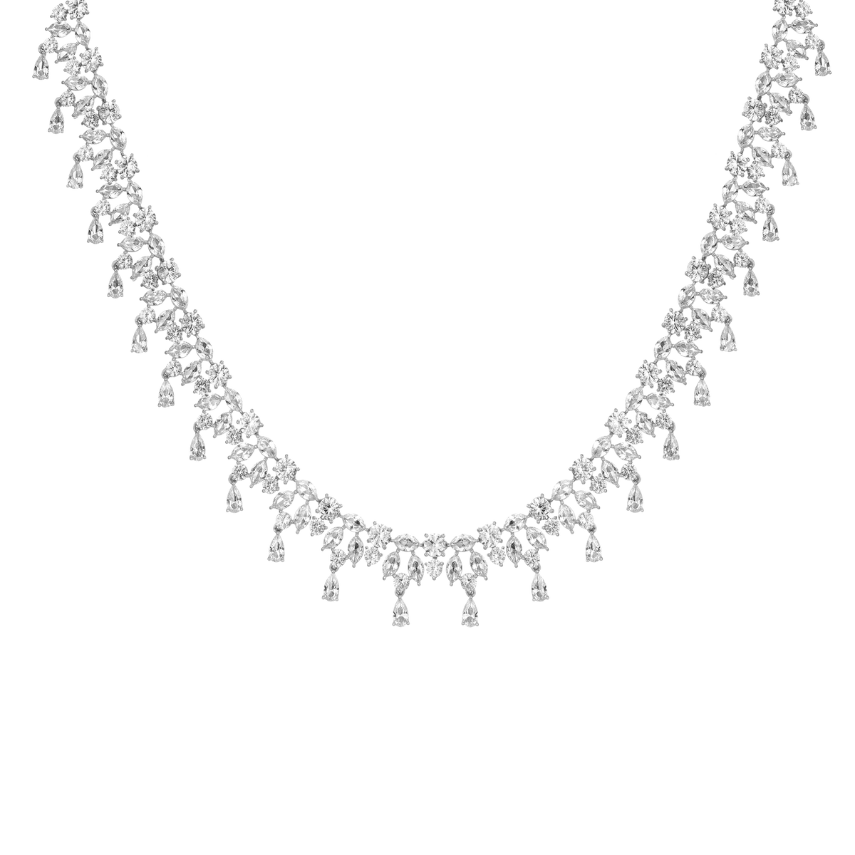 Lab Grown White Sapphire Teardrop Tennis Necklace Vermeil White Gold 16in First