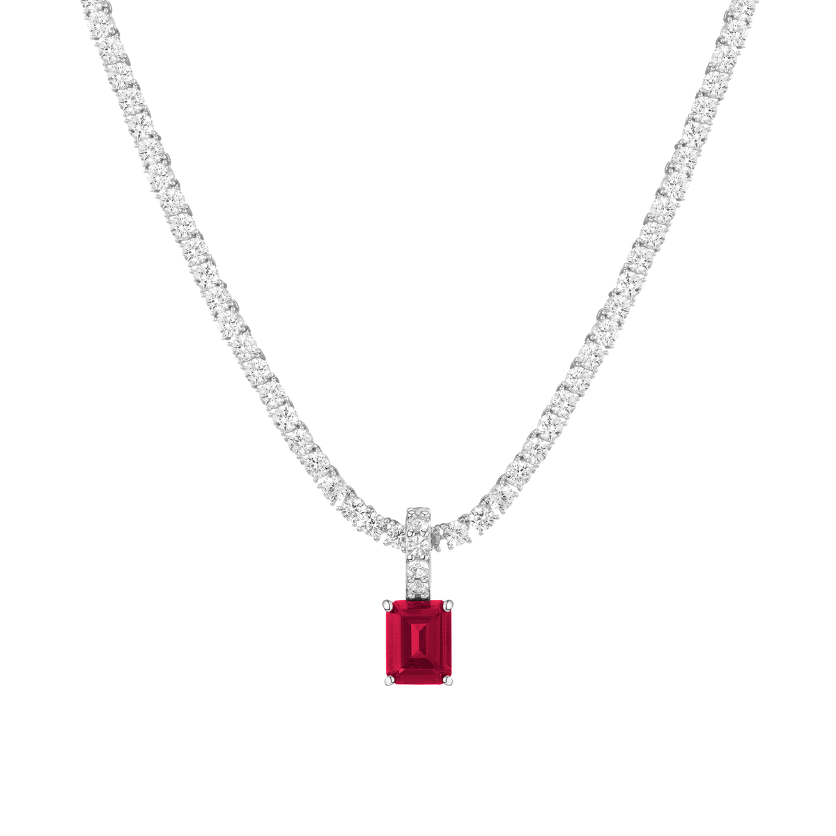 Emerald Cut Tennis Charm Pendant Vermeil White Gold Lab Grown Red Ruby