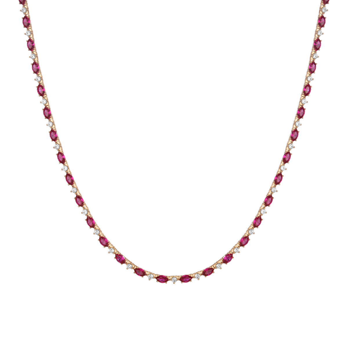Marilyn Lab Grown Red Marquise Tennis Necklace Vermeil Yellow Gold 16in First
