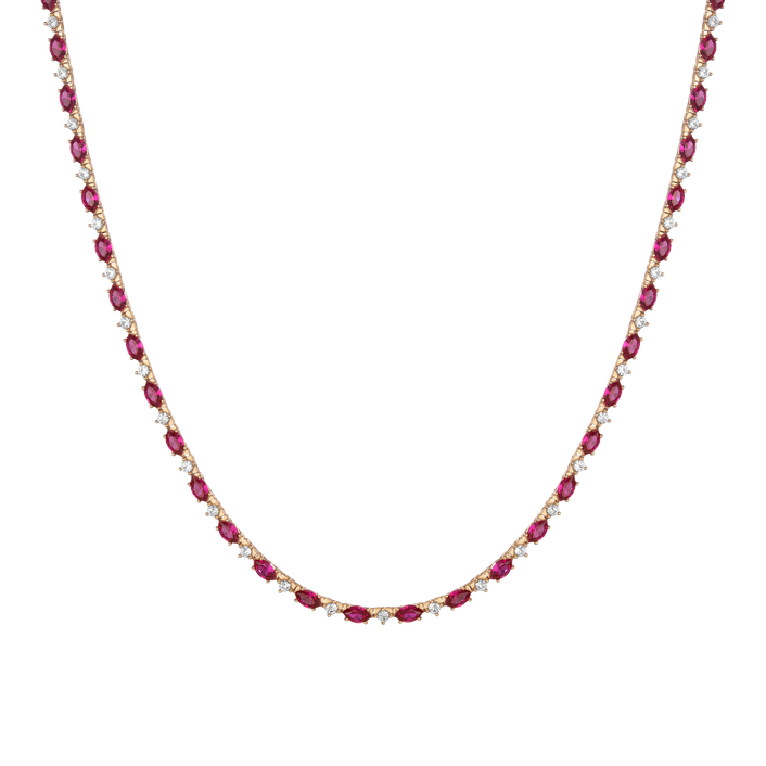 Marilyn Lab Grown Red Marquise Tennis Necklace Vermeil Yellow Gold 16in First