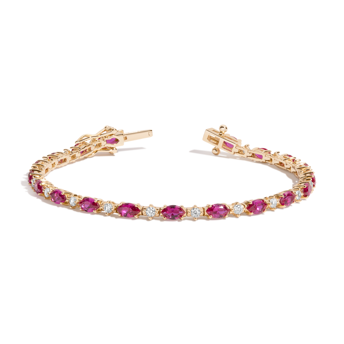 Marilyn Lab Grown Red Marquise Tennis Bracelet Vermeil Yellow Gold 6.5in 7in 7.5in First