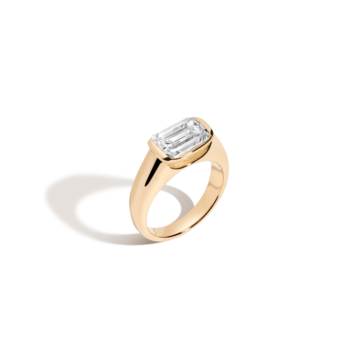 3ct Emerald Lab Grown Diamond Floating Cigar Ring 14k 18k Yellow Gold