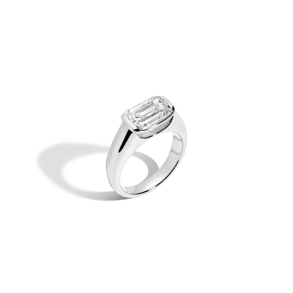 3ct Emerald Lab Grown Diamond Floating Cigar Ring 14k 18k Platinum White Gold