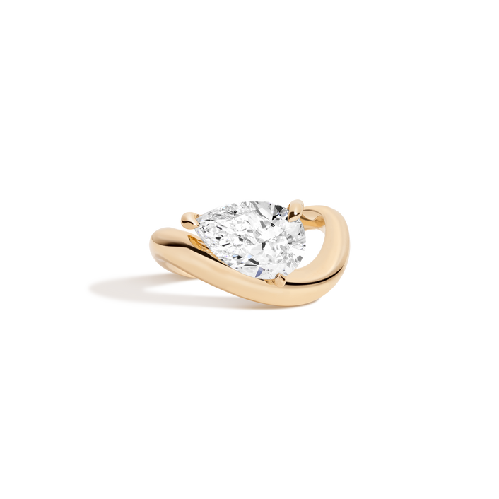 3ct Pear Lab Grown Diamond Floating Ring 14k 18k Yellow Gold First