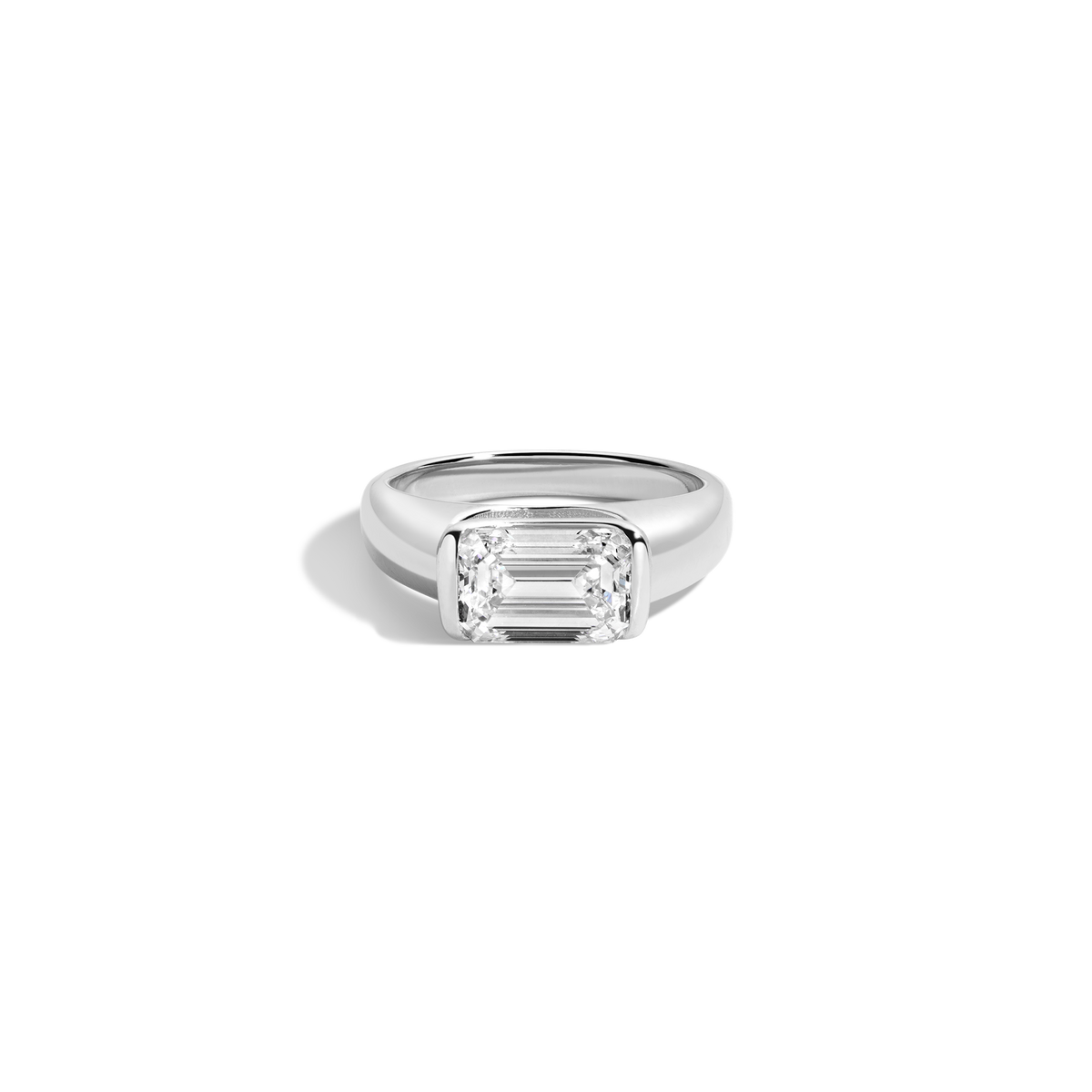 3ct Emerald Lab Grown Diamond Floating Cigar Ring 14k 18k Platinum White Gold First
