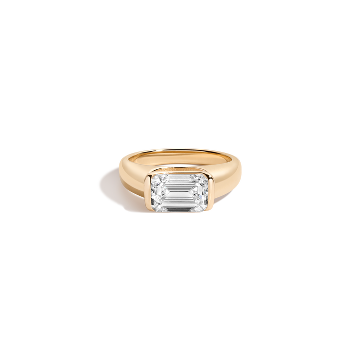 3ct Emerald Lab Grown Diamond Floating Cigar Ring 14k 18k Yellow Gold First